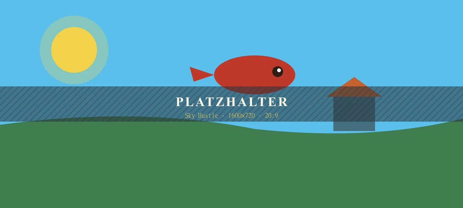 Platzhalterbild in den Spielfarben von Sky Hustle — Himmel, Sonne, Hügel und Drachen-Silhouette. Der echte Screenshot folgt.